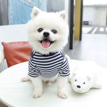 1入組條紋印花卡通小熊補丁細節寵物連身褲