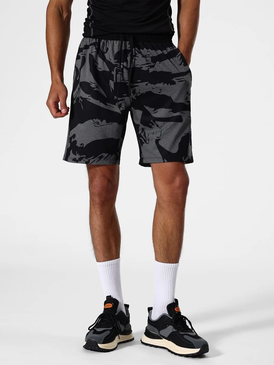Men Graphic Print Drawstring Waist Sports Shorts - Multicolor - View 1