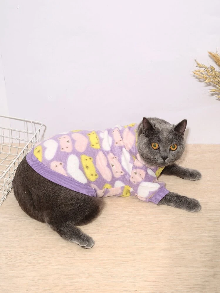 1pc Heart Print Pet Sweatshirt - Multicolor - View 1