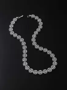 Fashionable And Popular Men Rhinestone Expression Decor Necklace Alloy For Jewelry Gift And For A Stylish Look - Silver - View 1