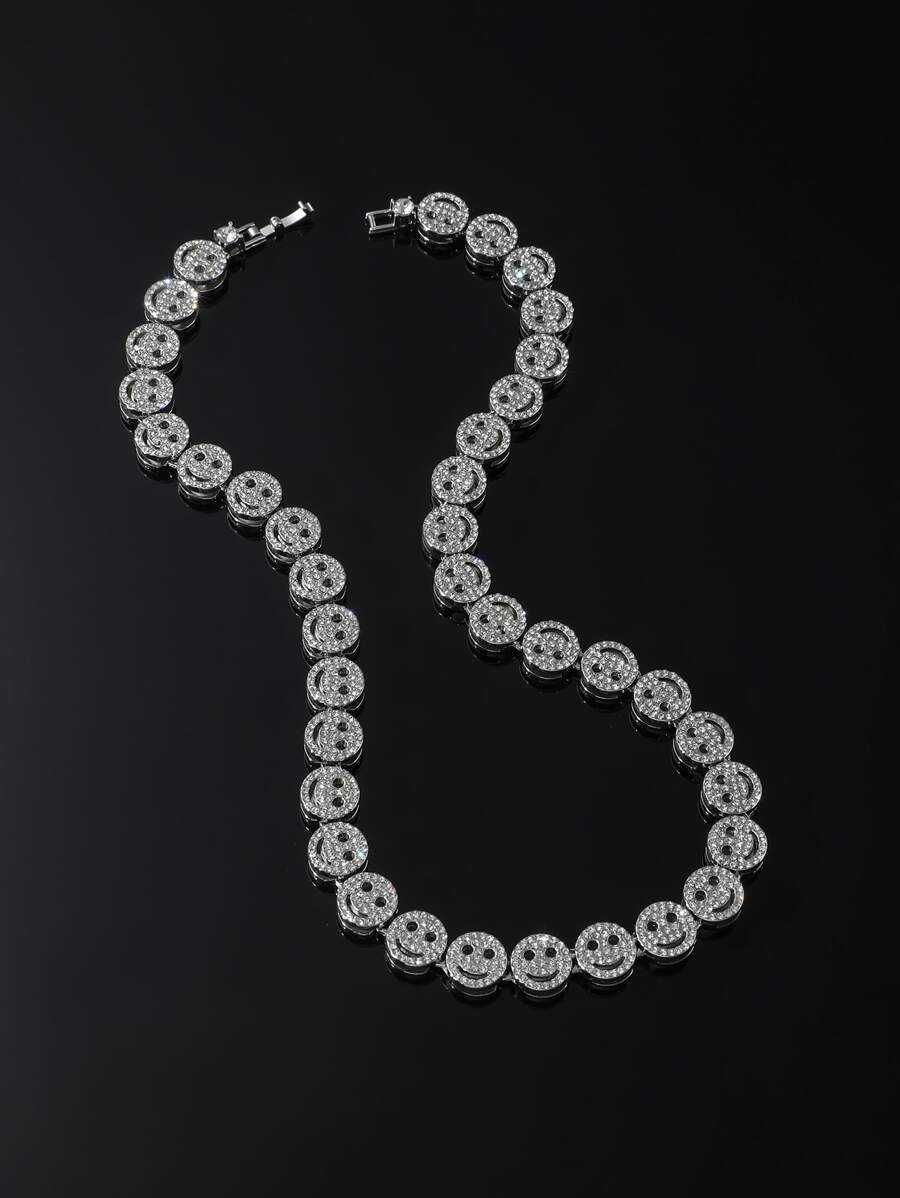 Fashionable And Popular Men Rhinestone Expression Decor Necklace Alloy For Jewelry Gift And For A Stylish Look - Silver - View 1