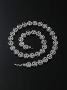 Fashionable And Popular Men Rhinestone Expression Decor Necklace Alloy For Jewelry Gift And For A Stylish Look - Silver - View 2
