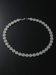 Fashionable And Popular Men Rhinestone Expression Decor Necklace Alloy For Jewelry Gift And For A Stylish Look - Silver - View 3