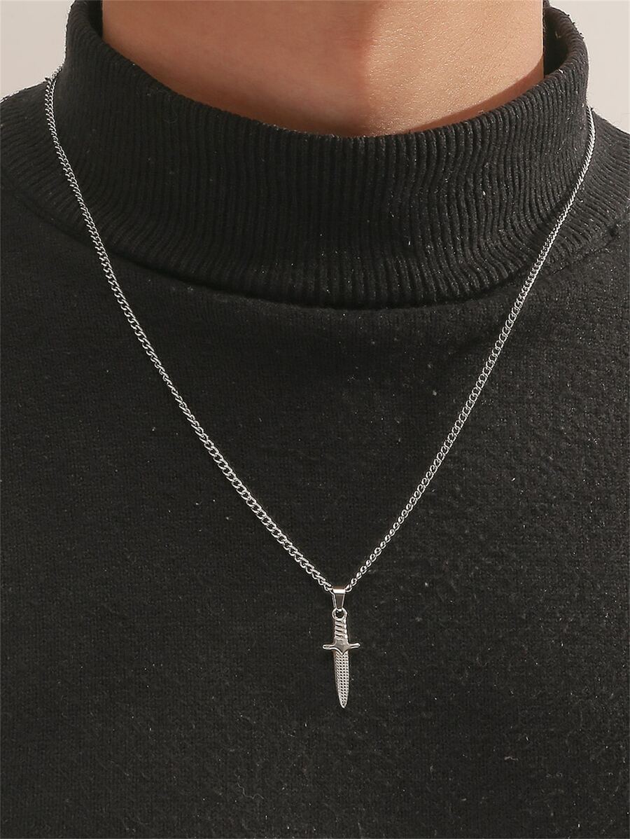 時尚流行男士劍吊墜項鍊不銹鋼珠寶禮物和時尚外觀 - 銀色 - 查看 1