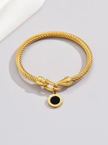A European And American Style Black Acrylic & Stainless Steel Roman Numerals Fashion Bracelet For Women Suitable For Daily Use - Yellow Gold - View 2