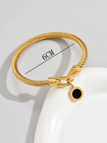 A European And American Style Black Acrylic & Stainless Steel Roman Numerals Fashion Bracelet For Women Suitable For Daily Use - Yellow Gold - View 3