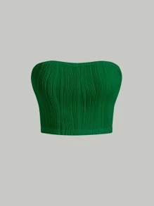 SHEIN MOD Solid Textured Tube Crop Top - Green - View 1