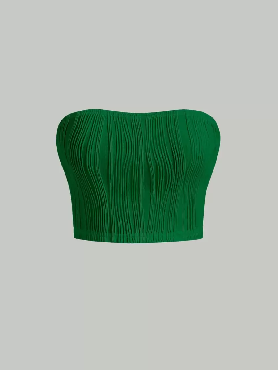 SHEIN MOD Solid Textured Tube Crop Top - Green - View 1