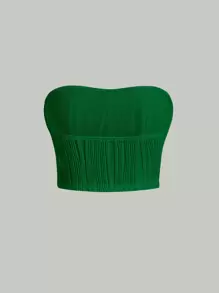 SHEIN MOD Solid Textured Tube Crop Top - Green - View 2