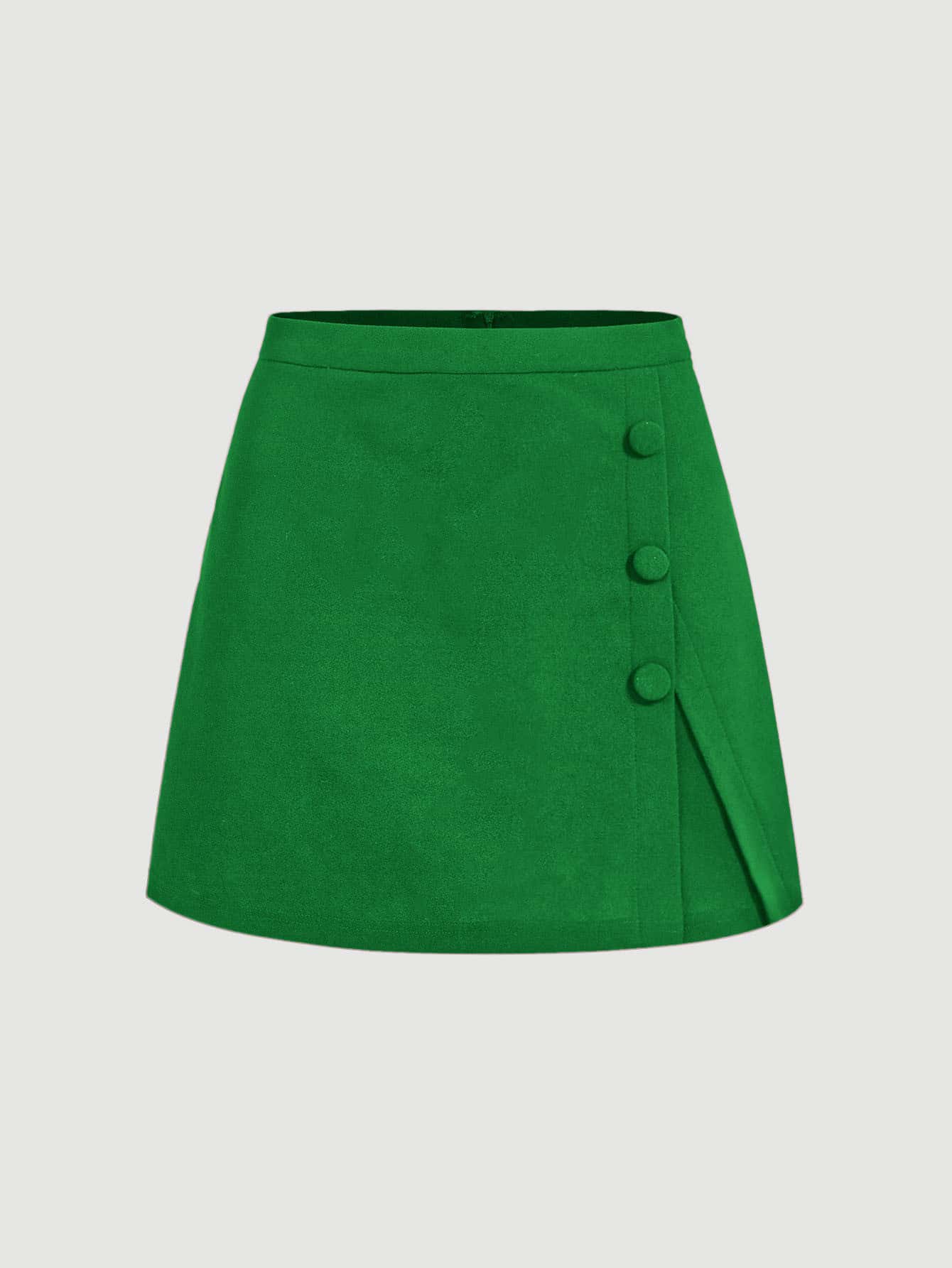 SHEIN MOD Solid Button Front Zip Back Skirt - Green - View 1