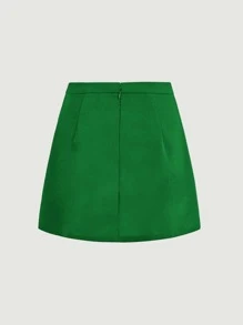 SHEIN MOD Solid Button Front Zip Back Skirt - Green - View 2