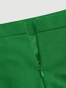 SHEIN MOD Solid Button Front Zip Back Skirt - Green - View 4