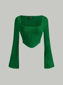 SHEIN MOD Square Neck Asymmetrical Hem Crop Tee - Green - View 1