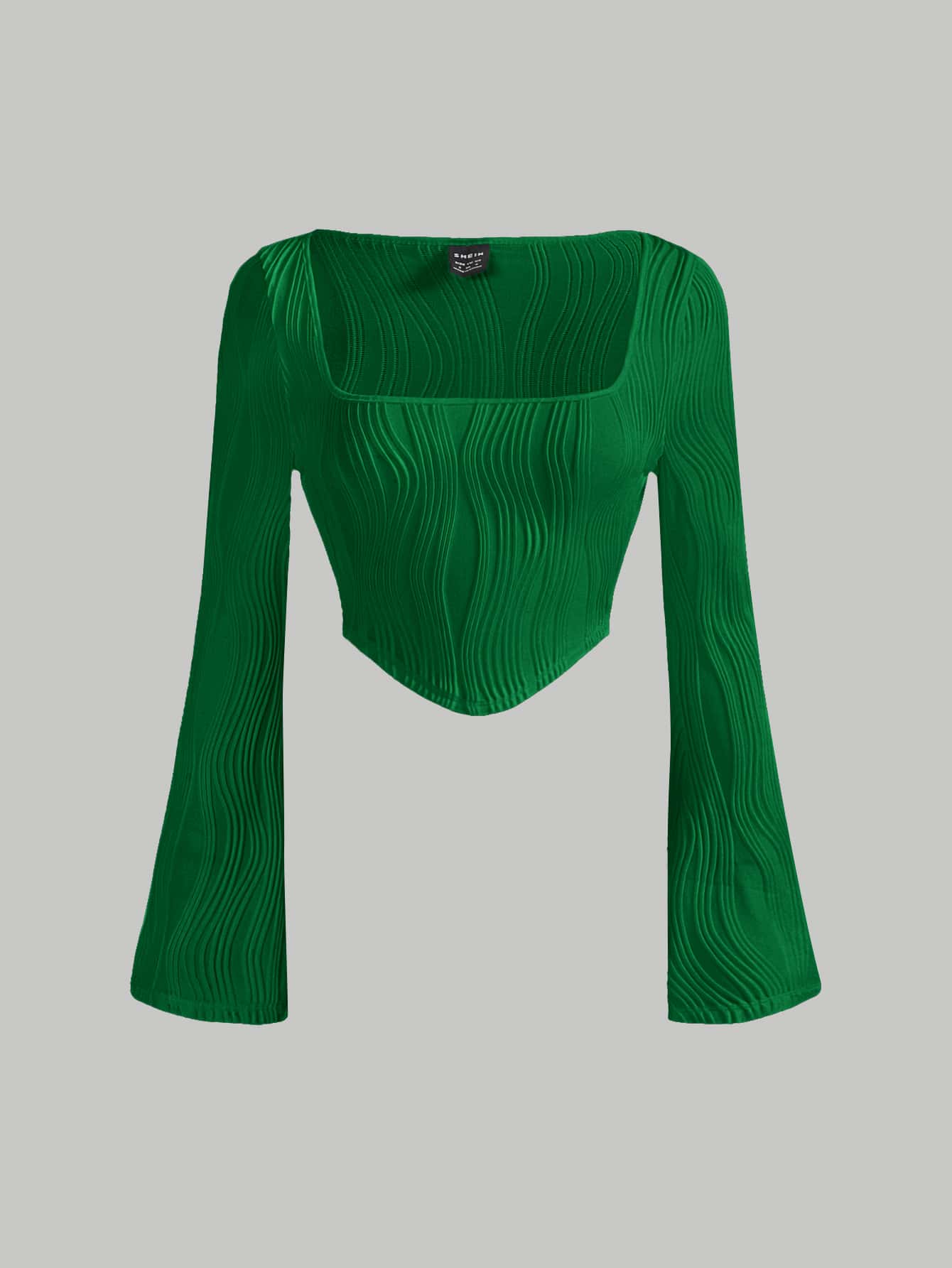 SHEIN MOD Square Neck Asymmetrical Hem Crop Tee - Green - View 1