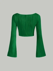 SHEIN MOD Square Neck Asymmetrical Hem Crop Tee - Green - View 2