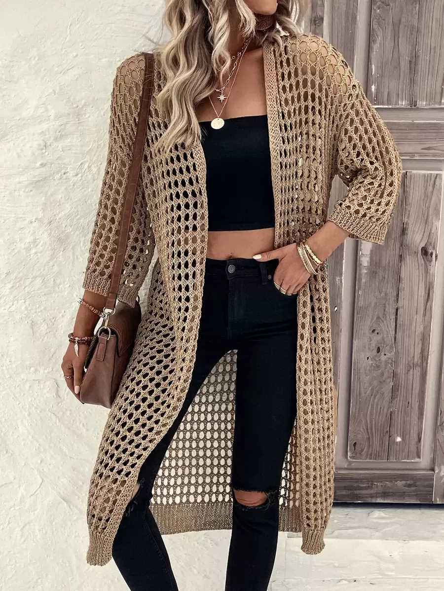 EMERY ROSE Hollow Out Drop Shoulder Cardigan