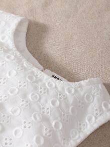 Toddler Girls Contrast Eyelet Embroidery Mesh Hem Dress - White - View 4
