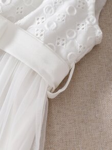 Toddler Girls Contrast Eyelet Embroidery Mesh Hem Dress - White - View 6