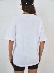 RueChic Letter & Figure Graphic Drop Shoulder Tee - White - View 2