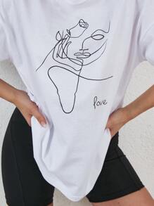 RueChic Letter & Figure Graphic Drop Shoulder Tee - White - View 3