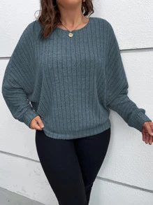 SHEIN LUNE Plus Tie Back Batwing Sleeve Sweatshirt Graduation,Back To School Outfits,Graduation,Teacher Outfits For Women,Back To School - Dusty Blue - View 2