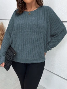 SHEIN LUNE Plus Tie Back Batwing Sleeve Sweatshirt Graduation,Back To School Outfits,Graduation,Teacher Outfits For Women,Back To School - Dusty Blue - View 6