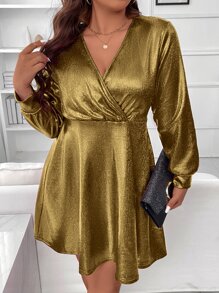 SHEIN LUNE Vestido de cuello cruzado de color metálico - Dorado - Ver 6