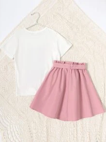 青少年女孩人物圖形短袖t卹和紙袋腰帶裙 - 彩色 - 查看 2