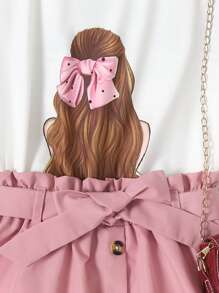 青少年女孩人物圖形短袖t卹和紙袋腰帶裙 - 彩色 - 查看 4