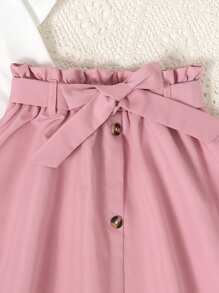 青少年女孩人物圖形短袖t卹和紙袋腰帶裙 - 彩色 - 查看 6