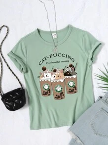 女孩卡通和字母圖案T恤