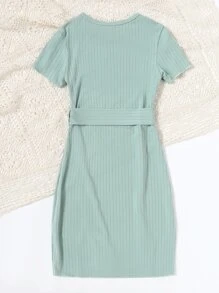 Chicas Vestido ajustado tejido de canalé - verde menta - Ver 2