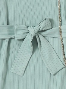 Chicas Vestido ajustado tejido de canalé - verde menta - Ver 5