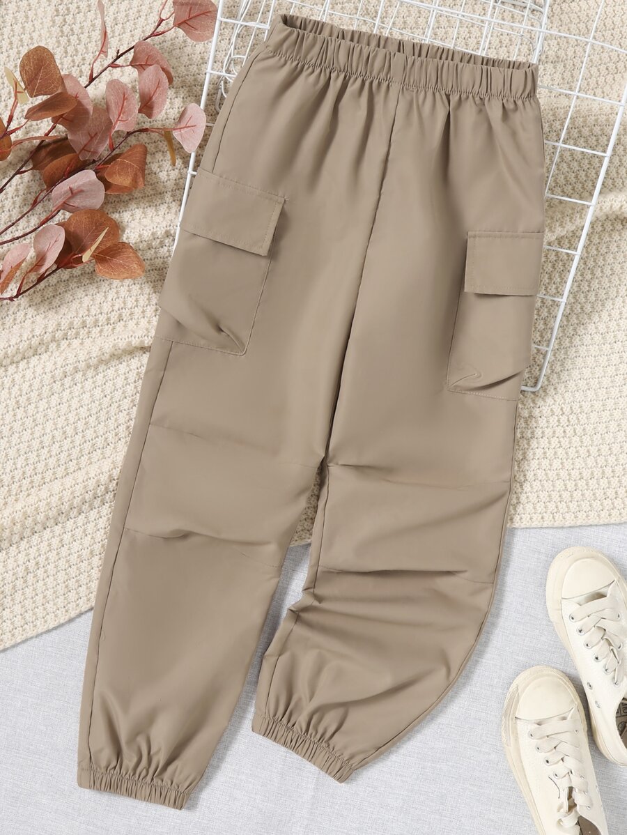 女孩側翻蓋口袋工裝褲