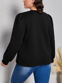 SHEIN Frenchy Plus Solid Puff Sleeve Sweatshirt - Black - View 2