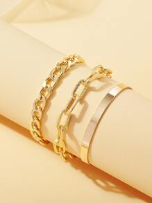 3 piezas Pulsera de cadena minimalista - Amarillo Oro - Ver 1
