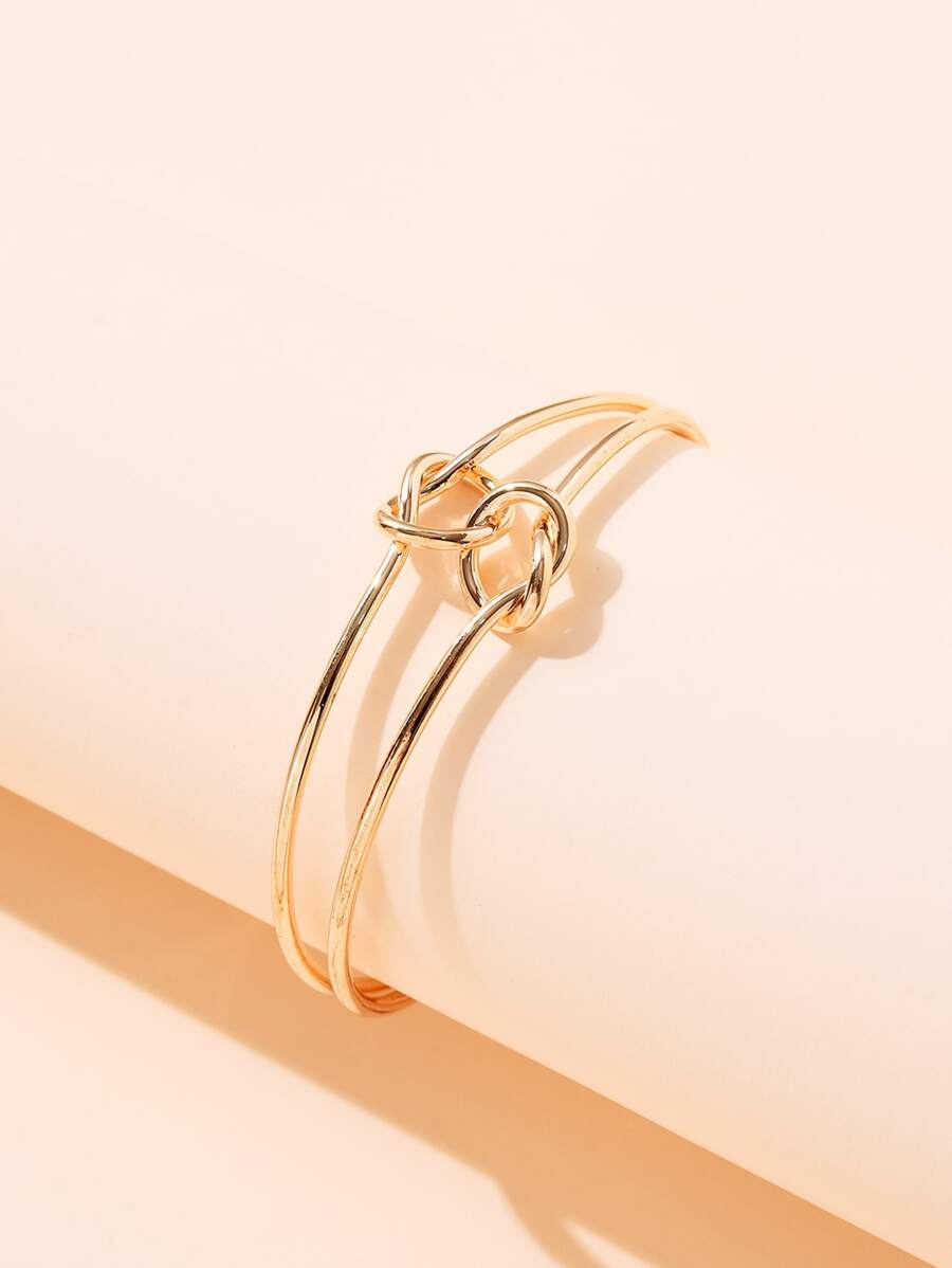 打結細節開口手鐲 - 金黃色 - 查看 1