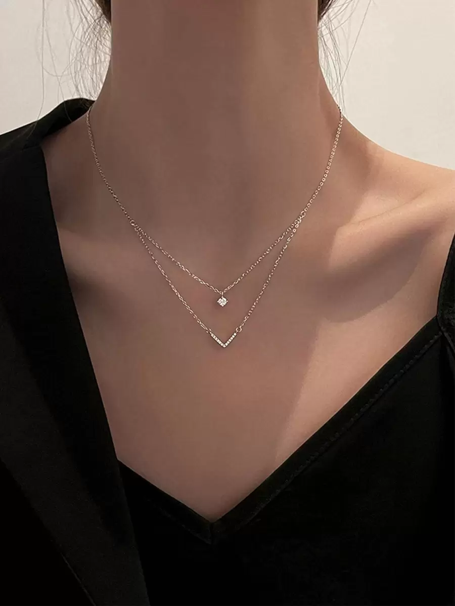 水鑽裝飾多層次項鍊