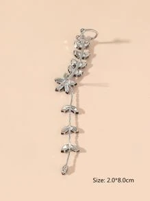 1 pieza Arete con diamante de imitación con diseño de hoja - Negro - Ver 3