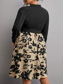 SHEIN Clasi Plus Floral Print Lantern Sleeve Belted Dress - Multicolor - View 4