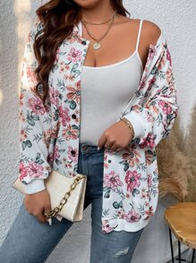 SHEIN LUNE Plus Floral Print Bomber Jacket - Multicolor - View 4