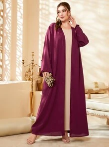 Al Najma Plus Solid Open Front Abaya And Tank Dress - Red - View 1