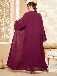Al Najma Plus Solid Open Front Abaya And Tank Dress - Red - View 2