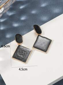 Square Decor Drop Earrings - Black - View 3