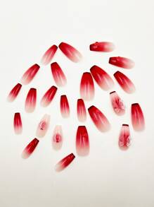 24 chiếc Long Coffin 3D Peach & Bow Decor Móng tay giả & 1 dũa móng tay & 1 tờ băng dính - Nhiều màu - Xem 3