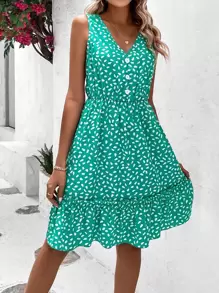 SHEIN Frenchy Allover Print Ruffle Hem Dress - Cadet Blue - View 5