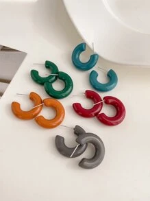 1 bộ/5 cặp khuyên tai tròn hình chữ C thời trang & sang trọng, bộ khuyên tai thường ngày nhiều màu - Nhiều màu - Xem 8