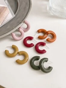 1 套/5 对时尚 C 形环状耳环，多色可爱休闲日常耳环套装 - 彩色 - 查看 8
