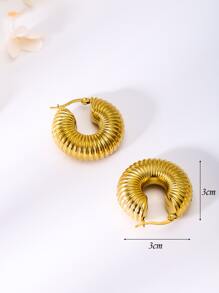 Textured Hoop Earrings - Yellow Gold - View 3