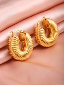 Textured Hoop Earrings - Yellow Gold - View 4